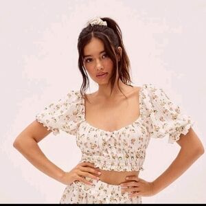 For Love And Lemons "Lola" Pointelle Crop Top